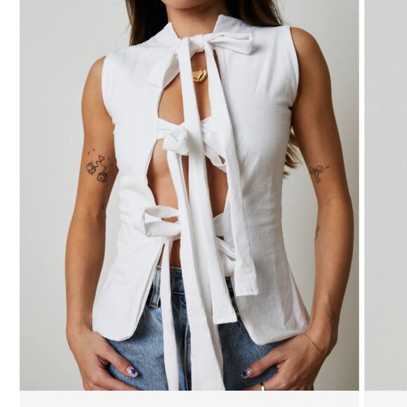 Atelier Tulpe Bow Tie Top White - Picture 3 of 9